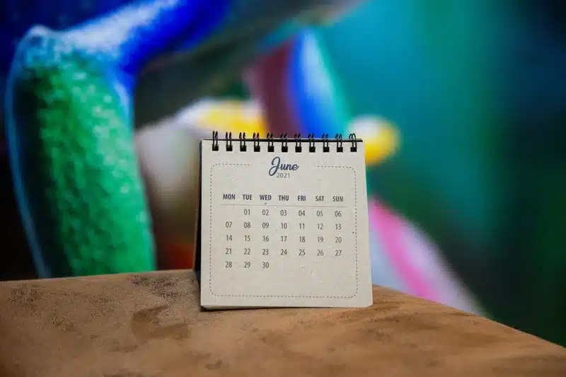 June 2021 desk calendar with colorful background