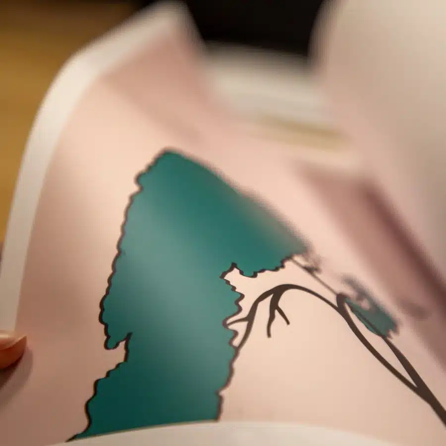 Abstract art print with trees on paper